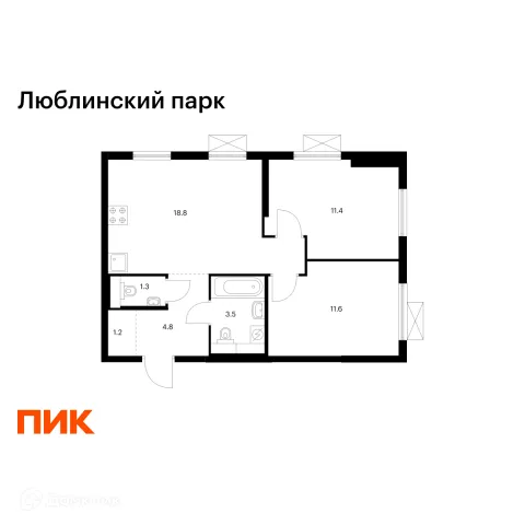 Планировка 2 комн. в ЖК Люблинский парк