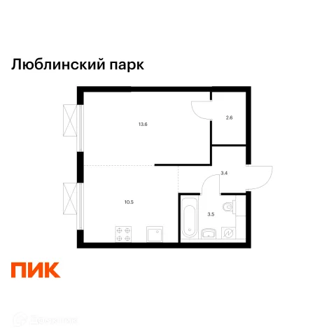 Планировка 1 комн. в ЖК Люблинский парк