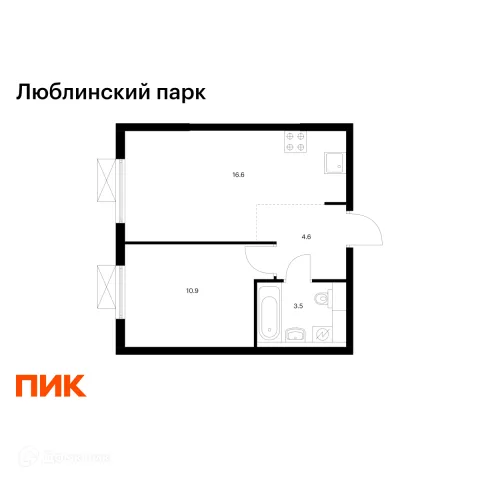 Планировка 1 комн. в ЖК Люблинский парк