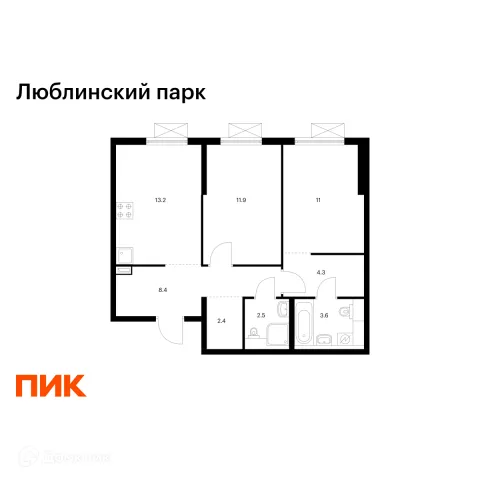 Планировка 2 комн. в ЖК Люблинский парк