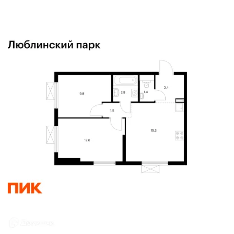 Планировка 2 комн. в ЖК Люблинский парк