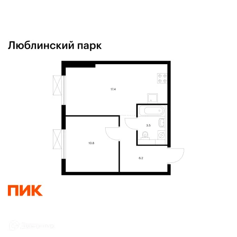 Планировка 1 комн. в ЖК Люблинский парк