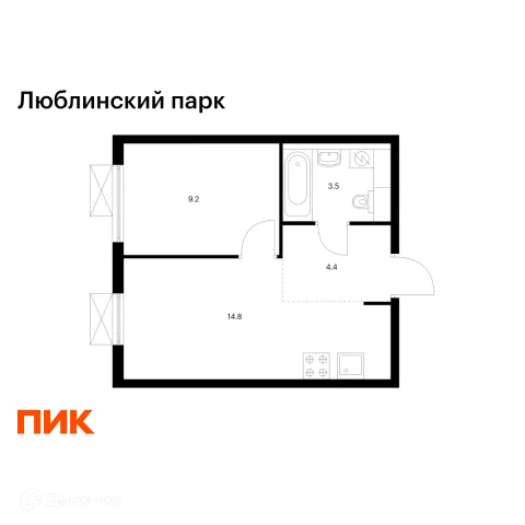 Планировка 1 комн. в ЖК Люблинский парк