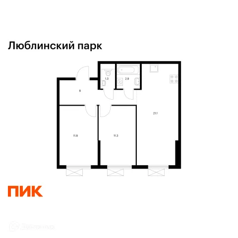 Планировка 2 комн. в ЖК Люблинский парк