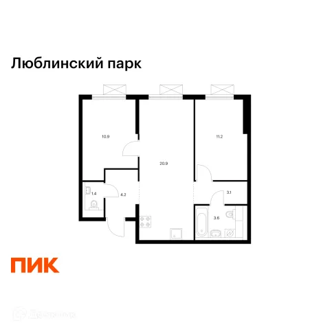 Планировка 2 комн. в ЖК Люблинский парк