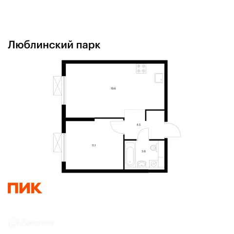 Планировка 1 комн. в ЖК Люблинский парк