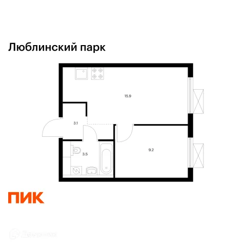 Планировка 1 комн. в ЖК Люблинский парк