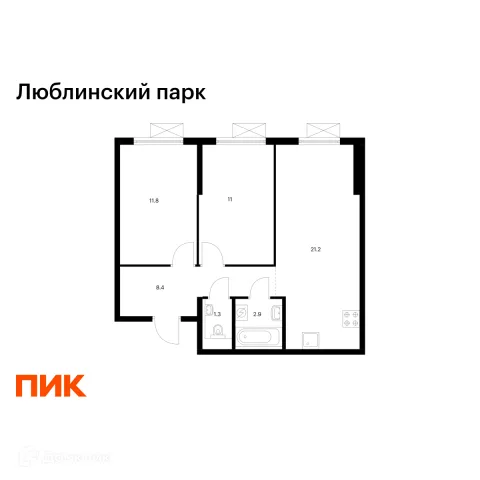 Планировка 2 комн. в ЖК Люблинский парк