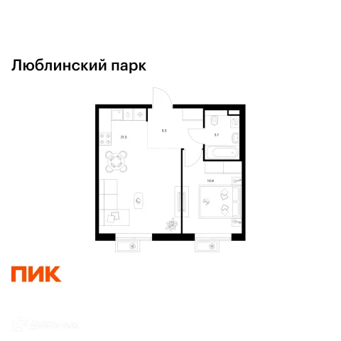 Планировка 1 комн. в ЖК Люблинский парк