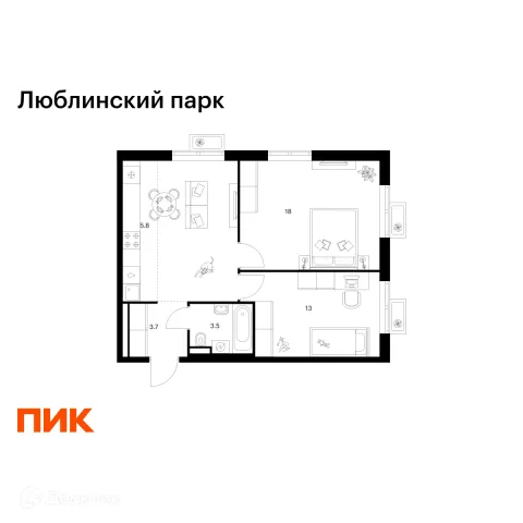 Планировка 2 комн. в ЖК Люблинский парк