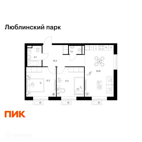 Планировка 2 комн. в ЖК Люблинский парк