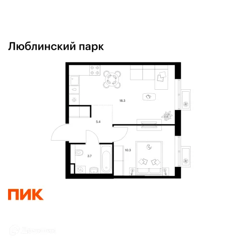 Планировка 1 комн. в ЖК Люблинский парк