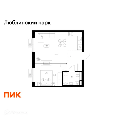 Планировка 1 комн. в ЖК Люблинский парк