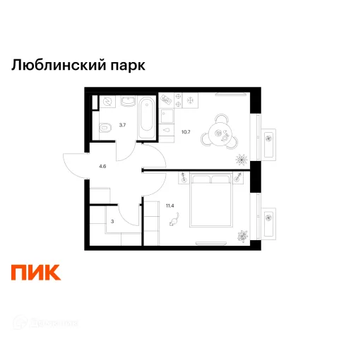 Планировка 1 комн. в ЖК Люблинский парк
