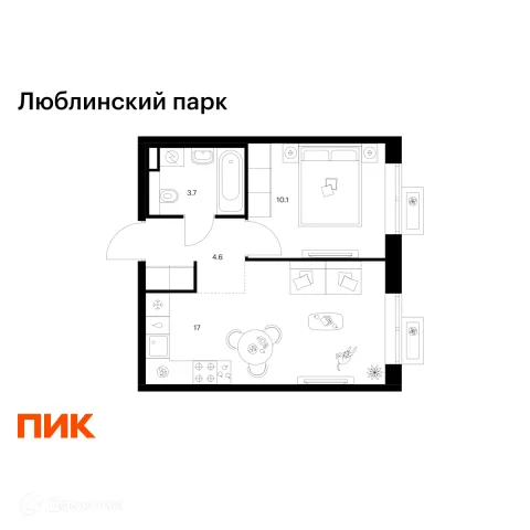 Планировка 1 комн. в ЖК Люблинский парк