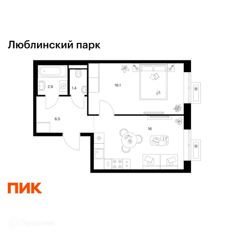 Планировка 1 комн. в ЖК Люблинский парк