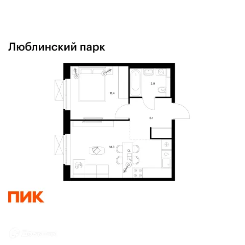 Планировка 1 комн. в ЖК Люблинский парк