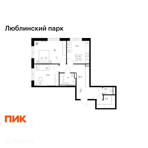 Планировка 2 комн. в ЖК Люблинский парк