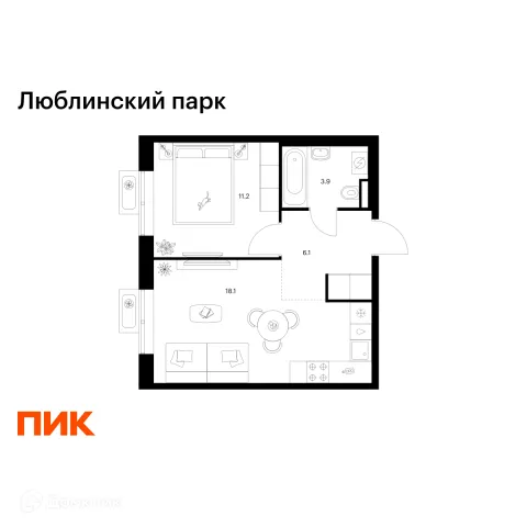 Планировка 1 комн. в ЖК Люблинский парк
