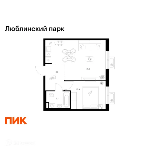 Планировка 1 комн. в ЖК Люблинский парк