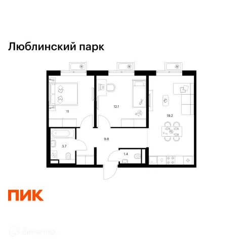 Планировка 2 комн. в ЖК Люблинский парк