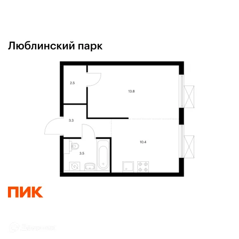 Планировка 1 комн. в ЖК Люблинский парк