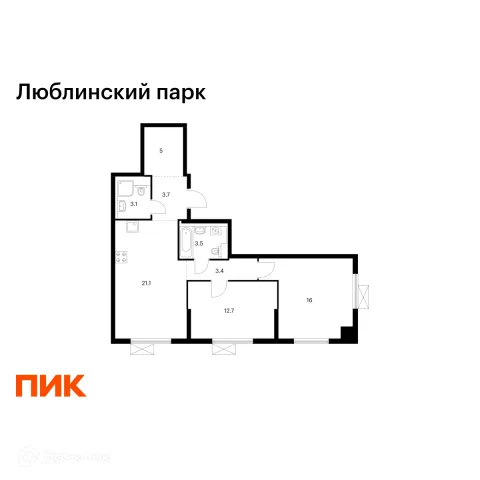 Планировка 2 комн. в ЖК Люблинский парк