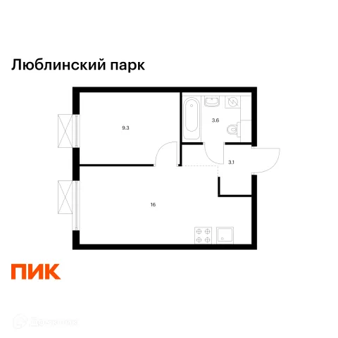 Планировка 1 комн. в ЖК Люблинский парк