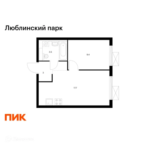 Планировка 1 комн. в ЖК Люблинский парк