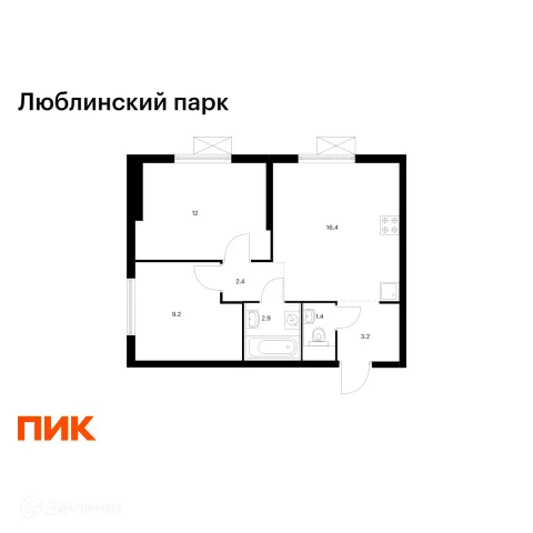 Планировка 2 комн. в ЖК Люблинский парк