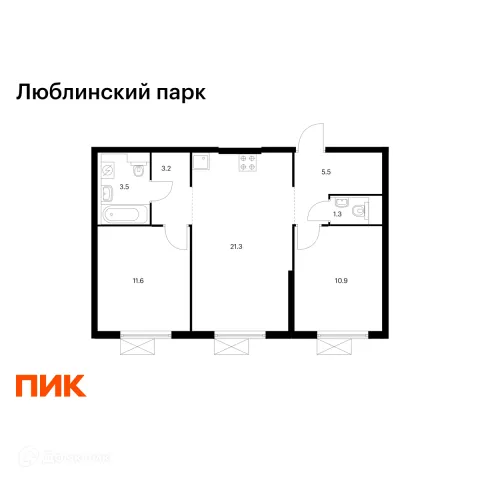 Планировка 2 комн. в ЖК Люблинский парк