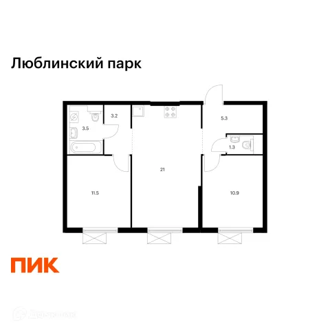Планировка 2 комн. в ЖК Люблинский парк