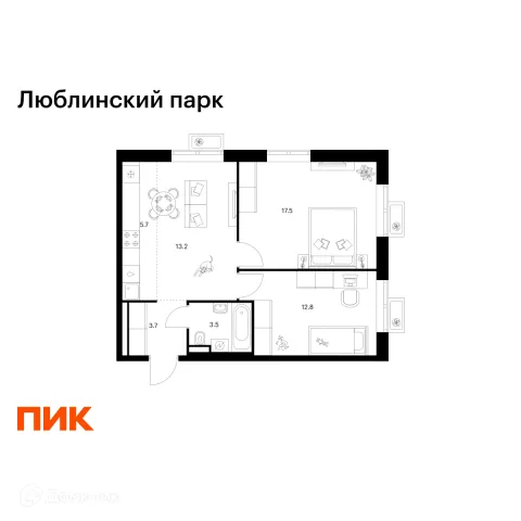 Планировка 2 комн. в ЖК Люблинский парк