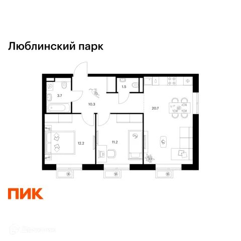 Планировка 2 комн. в ЖК Люблинский парк