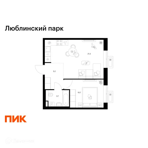 Планировка 1 комн. в ЖК Люблинский парк