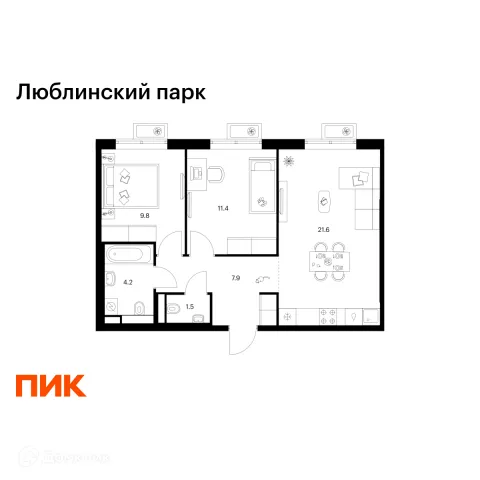 Планировка 2 комн. в ЖК Люблинский парк