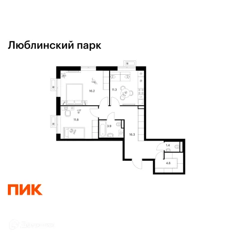Планировка 2 комн. в ЖК Люблинский парк
