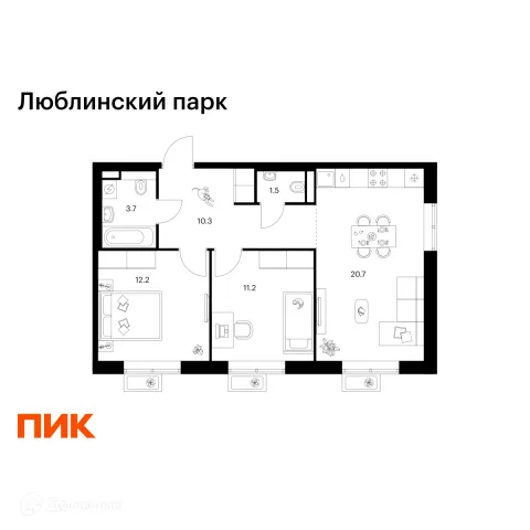 Планировка 2 комн. в ЖК Люблинский парк