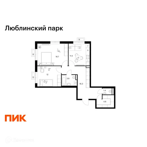 Планировка 2 комн. в ЖК Люблинский парк