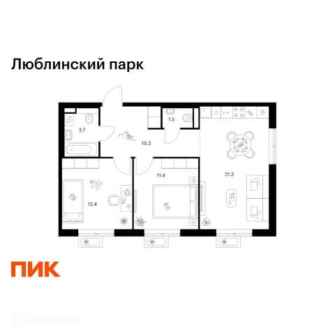 Планировка 2 комн. в ЖК Люблинский парк