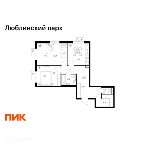 Планировка 2 комн. в ЖК Люблинский парк