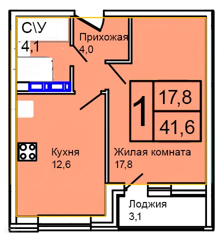 Планировка 1 комн. в Троицкий