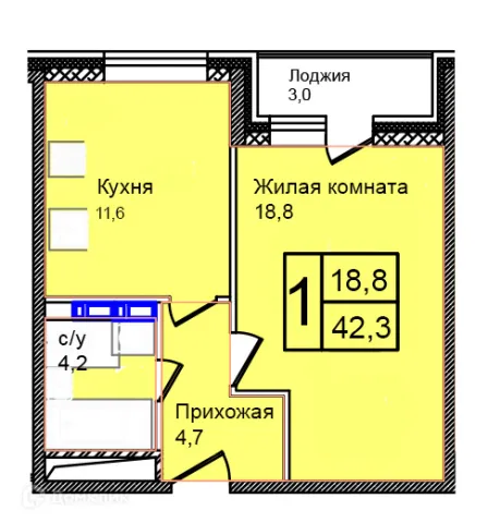Планировка 1 комн. в Троицкий