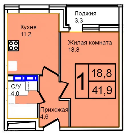 Планировка 1 комн. в Троицкий