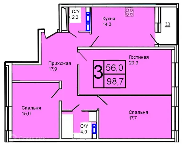 Планировка 3 комн. в Троицкий