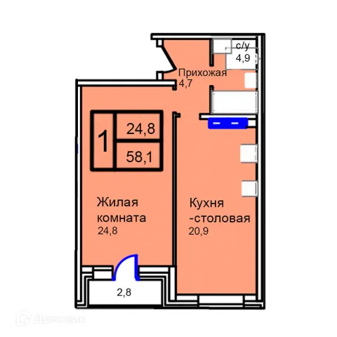 Планировка 1 комн. в Троицкий