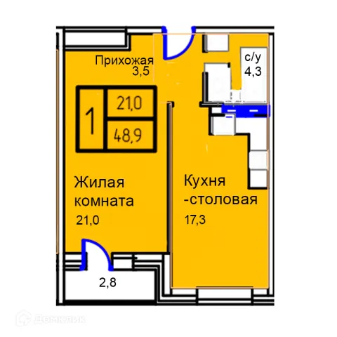 Планировка 1 комн. в Троицкий