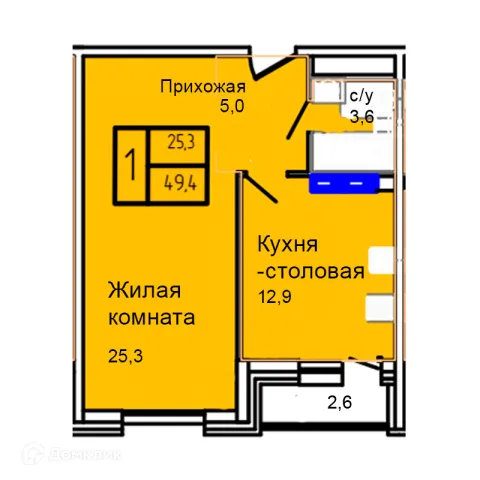 Планировка 1 комн. в Троицкий