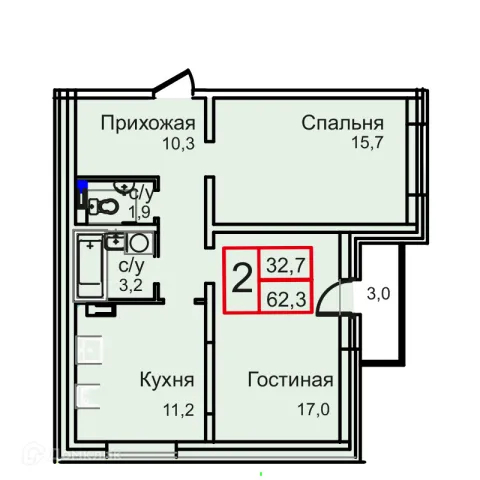 Планировка 2 комн. в Троицкий