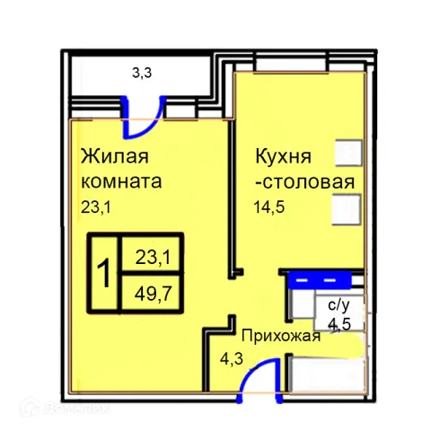 Планировка 1 комн. в Троицкий